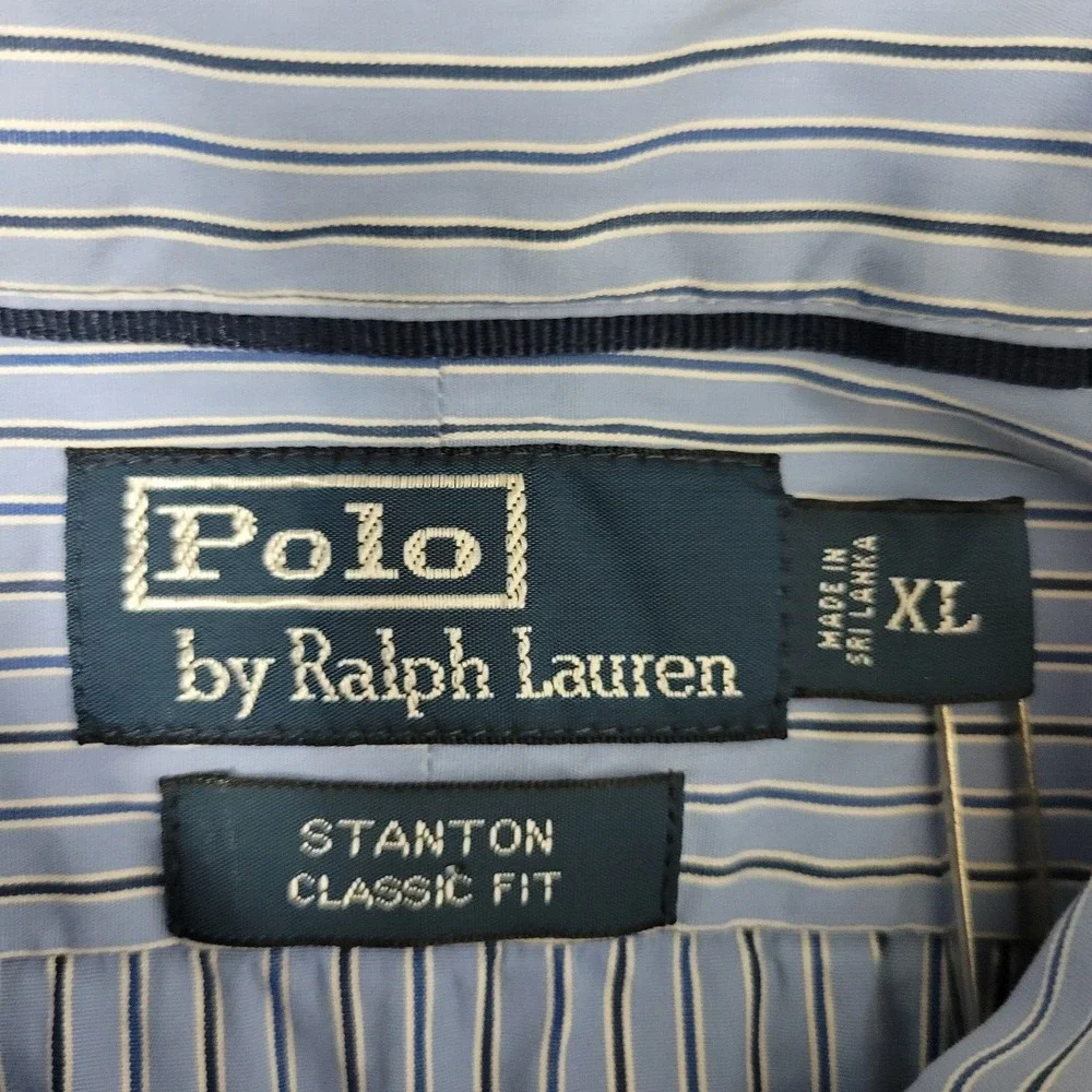 Polo‎ Ralph Lauren Stanton Classic Fit Mens XL Blue Pony Striped Button Up